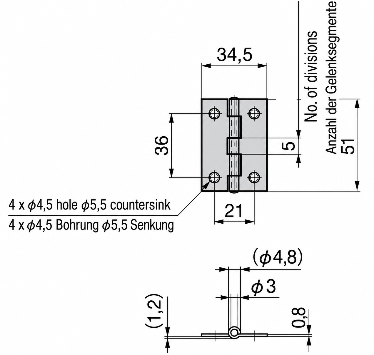 2 pièces de charnière vissée de haute qualité, en acier inoxydable SUS304, capacité de charge : 6,7 kg (15 lbs), 51 mm (2-1/64"), B-1059-4. Charnière plate robuste pour portes de machines, trappes de maintenance et bien plus encore, par TAKIGEN (Japon) – Image 2