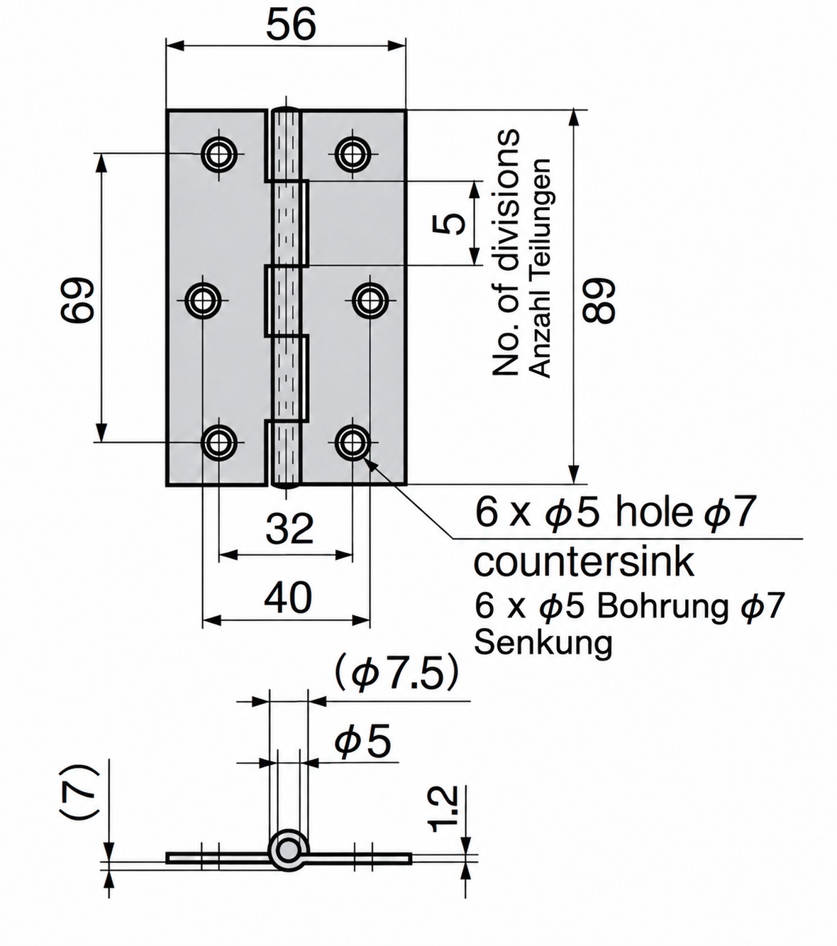 2 pièces de charnière vissée de haute qualité, en acier inoxydable SUS304, capacité de charge : 13 kg (29 lbs), 89 mm (3-1/2"), B-1059-1. Charnière plate robuste pour portes de machines, portes d’enceinte, trappes de maintenance et bien plus encore, par TAKIGEN (Japon) – Image 2