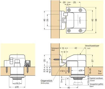 Bouton-pression de haute qualité avec fonction poignée, en laiton, surface : doré, poli brillant, version : ronde, TLP-G et TLP-LBM(W). Bouton-pression solide pour caravane, yacht et bien plus encore, par Sugatsune / LAMP® (Japon) – Image 3