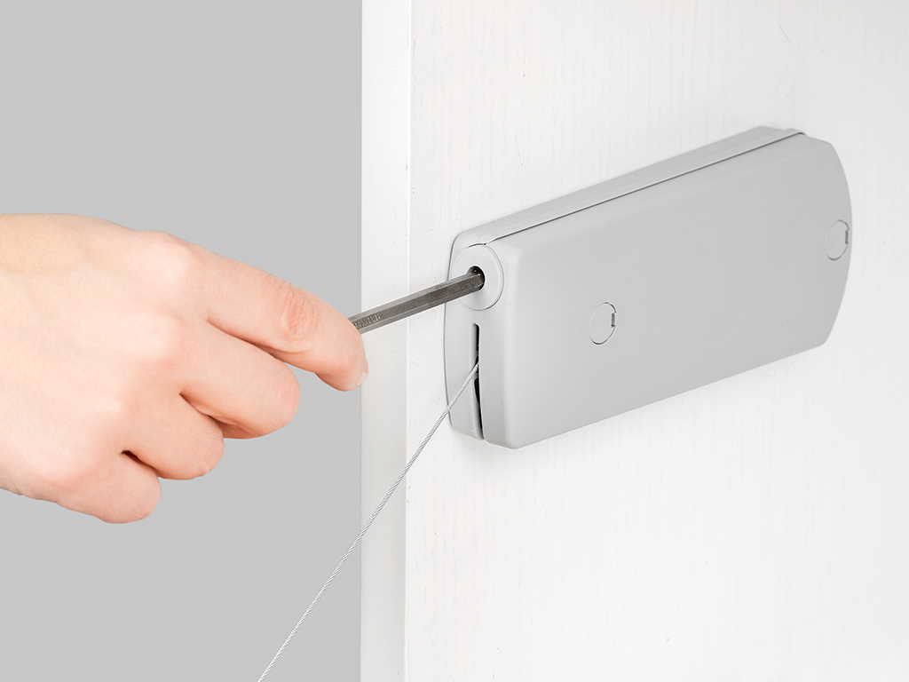 Fixation de rabat de haute qualité avec tir de câble, capacité de charge : 4 kg (9 lbs), surface : grise, 1010321. Support robuste pour rabat de corde pour rabats de meubles, rabats d’armoire, rabats de secrétaire, rabats de barre et bien plus encore, par EMUCA – Image 3