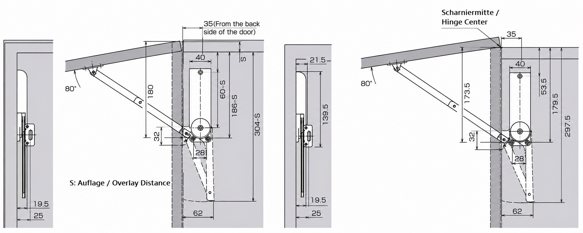 Porte-rabats de haute qualité, surface : blanche, version : gauche, HDS-30HL-WT. Soutien robuste pour rabats pliants, meubles de cuisine et bien plus encore, par Sugatsune / LAMP® (Japon) – Image 3