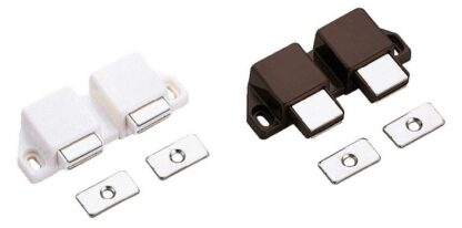 Loquet magnétique compact, avec contre-plaque, surface : blanc, 25 mm (63/64"), version : avec 2 pistons, ML-30WW. Ouvre-porte double peu encombrant pour portes de meubles, portes d’armoires et bien plus encore, par Sugatsune / LAMP® (Japon) – Image 3