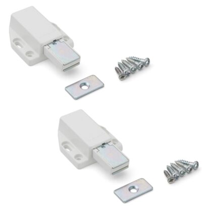 2 pièces Loquet magnétique à pression de haute qualité, y compris contre-plaque ML-80W, 38 mm (1-1/2") de Sugatsune, blanc. Image du produit