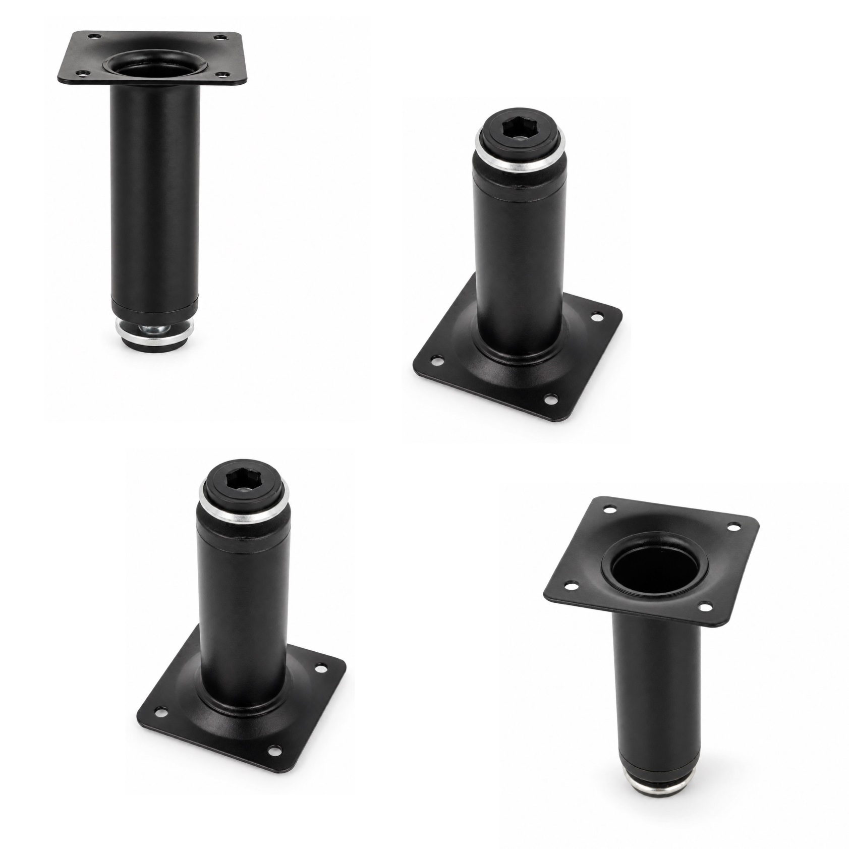 4 pieds de meuble de haute qualité, en acier, surface : noire, 100 mm (3-15/16"), 06.09.412-0. Base robuste de mobilier pour canapés, fauteuils, armoires, commodes, buffets, tables, tables d’appoint et bien plus encore, par SISO Danemark