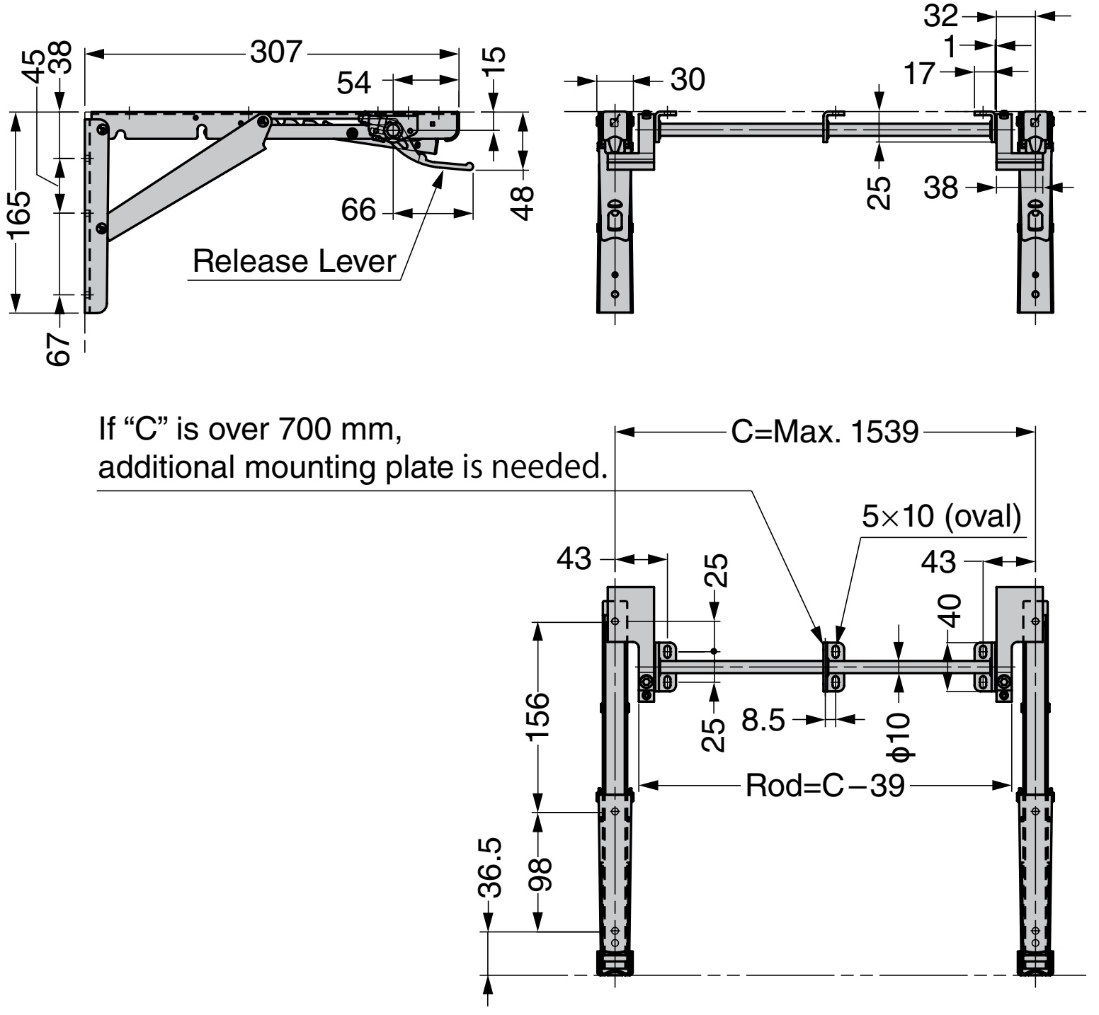 Bielle pratique, version : pour deux consoles pliantes, EB-907560 et EB-907572. Levier de connexion à une main pour Robust Soft de ROCA et console rabattable EB-DA, par Sugatsune / LAMP® (Japon) – Image 3