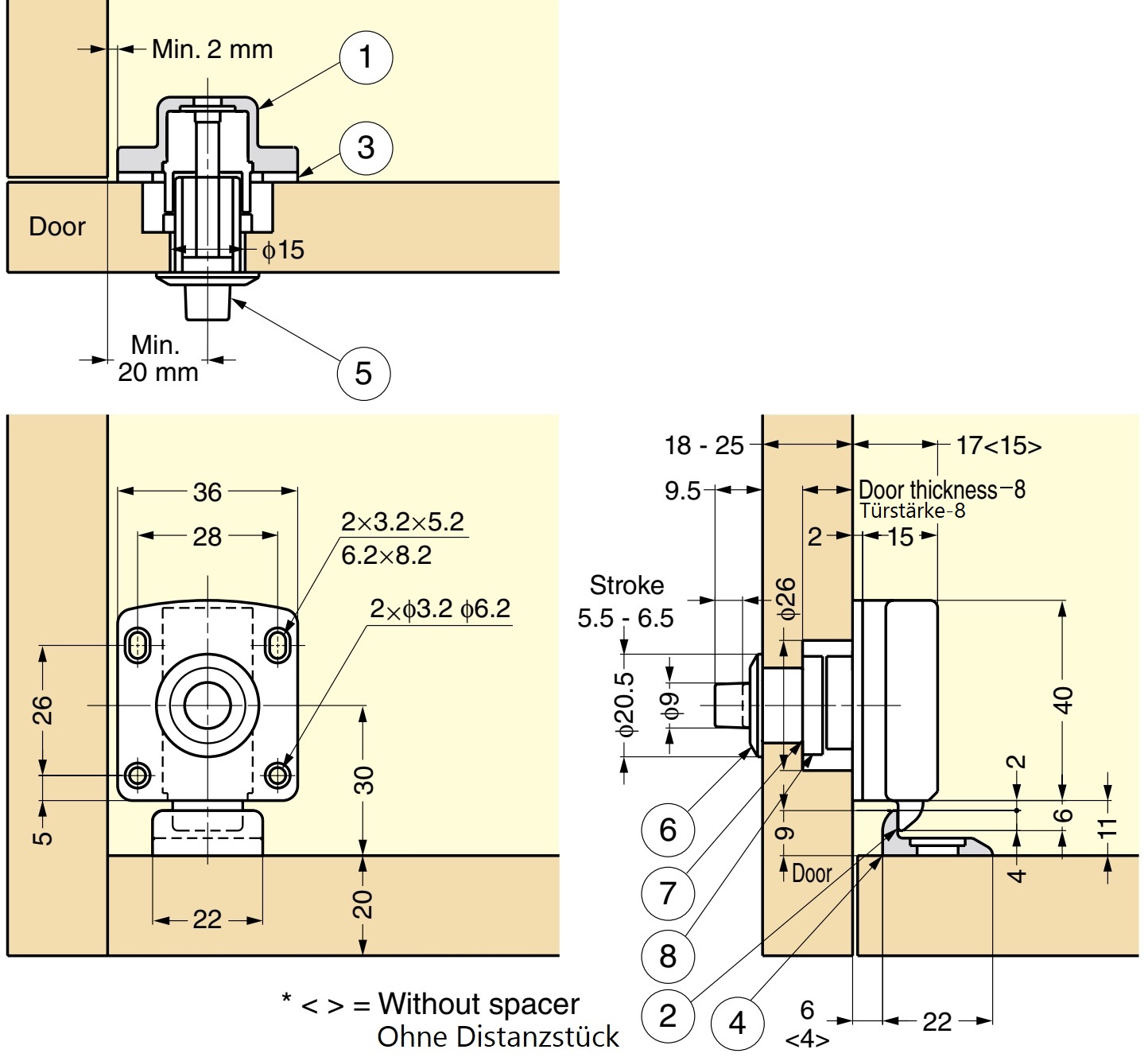 Fermeture à bouton-poussoir pour portes de meubles épaisses de 22 à 25 mm, surface : marron, SL-B251-BR. Poussoir pour la conversion de camping-car, l’intérieur d’un yacht, le mobilier de caravane et bien plus encore, par Sugatsune / LAMP® (Japon) – Image 2