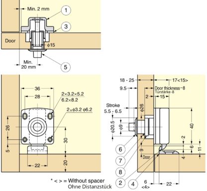 Fermeture à bouton-poussoir pour une épaisseur de porte de 18 à 21 mm, surface : marron, SL-B211-BR. Poussoir pour la conversion de camping-car, l’intérieur d’un yacht, le mobilier de caravane et bien plus encore, par Sugatsune / LAMP® (Japon) – Image 2