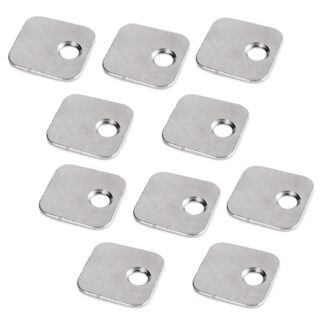 Contre-plaque carrée de 10 pièces avec trou décentré, surface : nickelée, 20 mm (25/32"), contrepartie 1050007. avec perforation décalée latéralement pour pênes magnétiques, push-to-open et bien plus encore, par EMUCA