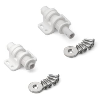 2 pièces Attrape-pression magnétique rond avec option de réglage, avec contre-plaque MC-25WT de Sugatsune, blanc.  Image du produit
