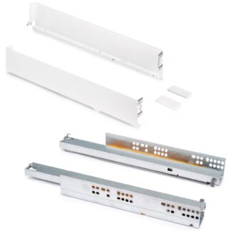 Ensemble de tiroirs, avec cadres extra fins, hauteur : 88 mm, 3275112, profondeur du tiroir : 340 mm, par EMUCA, blanc, version : extension complète avec fermeture à fond. Image du produit