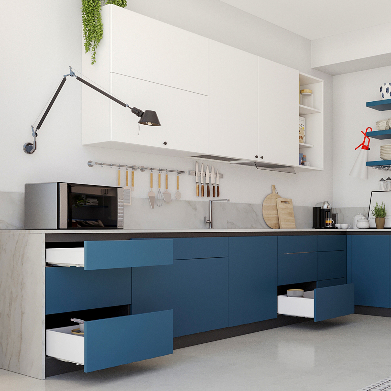 Ensemble de tiroirs, avec cadres extra fins, hauteur : 88 mm (3-15/32 »), surface : blanc, 390 mm (15-23/64 »), version : extension complète avec fermeture à chevaux, 3275212. pour meubles de cuisine et bien plus encore, par EMUCA – Image 9