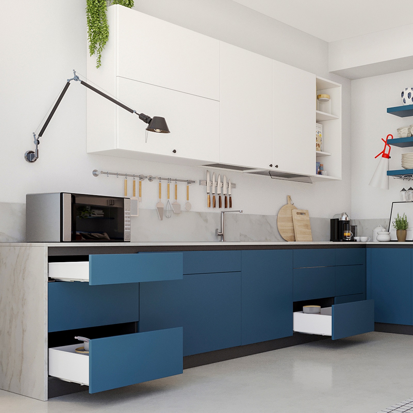 Ensemble de tiroirs, avec cadres extra fins, hauteur : 88 mm (3-15/32 »), surface : blanc, 490 mm (19-19/64 »), version : extension complète avec fermeture douce, 3275412. pour le mobilier de cuisine et bien plus encore, par EMUCA – Image 9