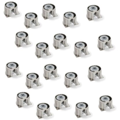 20 pièces de raccord excentrique stable ⌀20 mm avec bride et gaine extérieure à griffes pour une épaisseur de plaque de 19 mm (3/4"), en Zamak, 8070907. Connecteur excentrique robuste pour le raccordement de meubles et bien plus encore, par EMUCA