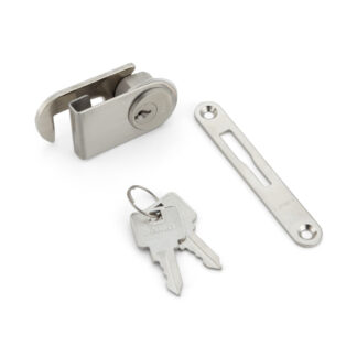 Verrou à levier cylindrique pour portes vitrées, plaque de gâche incluse, à clé similaire 2100GLK-D, par Sugatsune / LAMP (Japon)