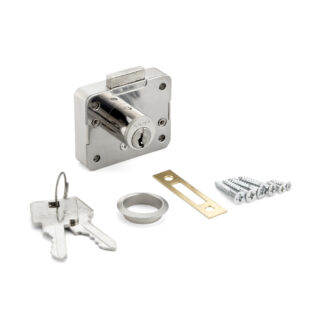 Serrure d’armoire pour une épaisseur avant de 16 mm, clé différente 2650-16-DN-B. Verrou pour portes et tiroirs d’armoires, par Sugatsune / LAMP (Japon)