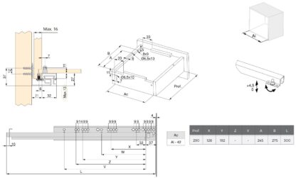 Glissières sous le sol, capacité de charge : 30 kg (67 lbs), 300 mm (11-13/16"), version : extension complète avec fermeture amortie, 3124105. Coulissants sous le sol de haute qualité pour tiroirs en bois, tiroirs en bois, étagères en bois et bien plus encore, d’EMUCA – Image 3