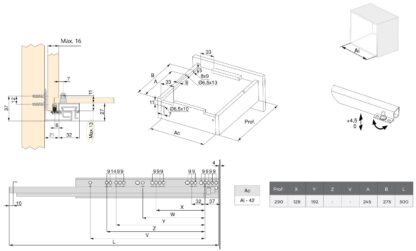Glissière sous le sol, capacité de charge : 30 kg (67 lbs), 250 mm (9-27/32"), version : rallonge complète avec fermeture amortie, 3124005. Coulissant sous le plancher de haute qualité pour tiroir en bois, tiroir en bois, étagère en bois et bien plus encore, par EMUCA – Image 2