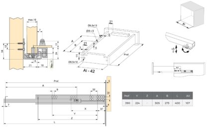 Glissières sous le plancher, capacité de charge : 25 kg (56 lb), 400 mm (15-3/4"), Conception : Extension partielle avec ouverture par pression, 3123305. Coulissants sous le plancher de haute qualité pour tiroirs en bois, étagères en bois et bien plus encore, d’EMUCA – Image 2