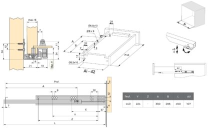 Glissières sous le plancher, capacité de charge : 25 kg (56 lb), 450 mm (17-23/32"), Conception : extension partielle avec ouverture par pression, 3123405. Coulissants sous le plancher de haute qualité pour tiroirs en bois, étagères en bois et bien plus encore, d’EMUCA – Image 2