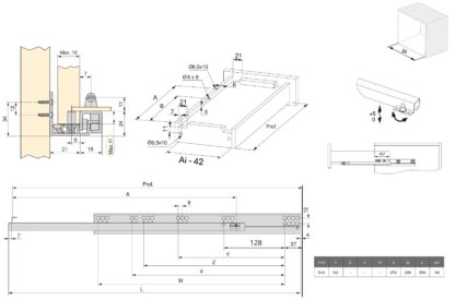 Glissières sous le plancher, capacité de charge : 25 kg (56 lbs), 350 mm (13-25/32"), version : coulissante partielle avec fermeture amortie, 3019205. Coulissants sous le sol de haute qualité pour tiroirs en bois, tiroirs en bois, étagères en bois et bien plus encore, d’EMUCA – Image 2