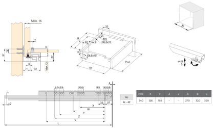 Glissières sous le plancher, capacité de charge : 30 kg (67 lb), 350 mm (13-25/32"), version : rallonge complète avec fermeture amortie, 3124205. Coulissants sous le plancher de haute qualité pour tiroirs en bois, tiroirs en bois, étagères en bois et bien plus encore, d’EMUCA – Image 2