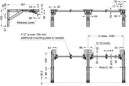 Bielle pratique, version : pour trois supports repliables, EB-907561 et EB-907572. Levier de connexion à une main pour Robust Soft de ROCA et console rabattable EB-DA, par Sugatsune / LAMP® (Japon) – Image 2